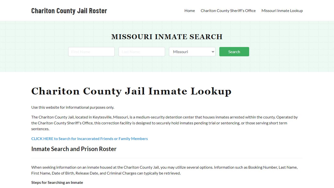 Chariton County Jail Roster Lookup, MO, Inmate Search